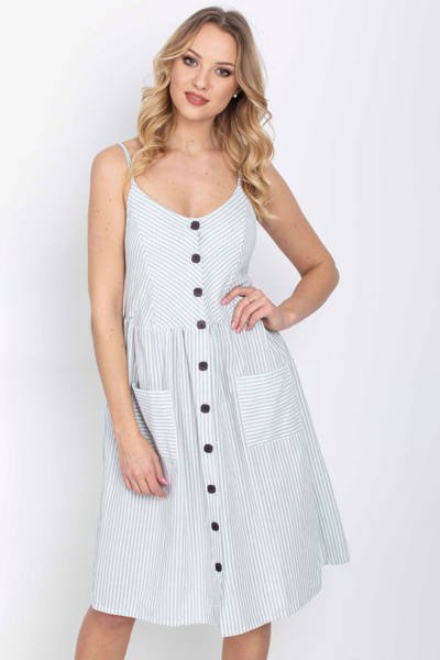 Jasnozielona sukienka w paski zapinana na guziki - Odzież