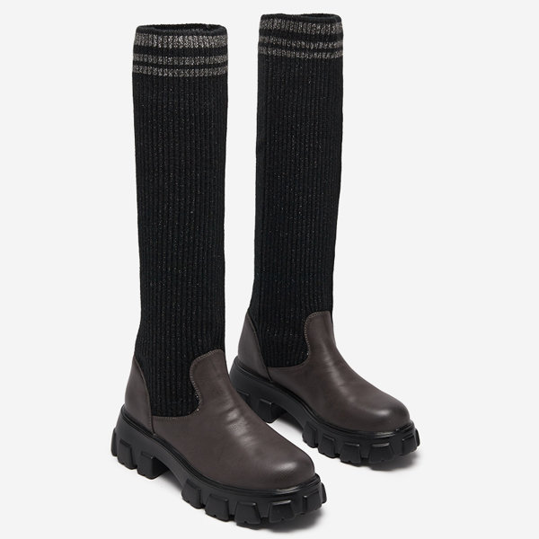 OUTLET Fekete-szürke magas csúszású női csizma Alerpi- Footwear