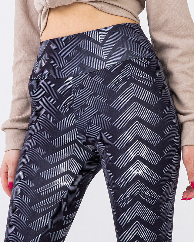 Mintás női fekete-fehér magas derekú leggings - Ruházat