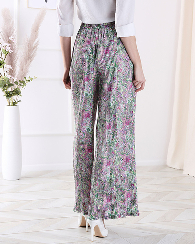 Mintás, széles szárú női nadrág zöld színben- Ruházat