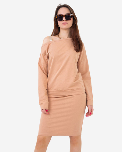 Női bézs pulóver és szoknya szett - Ruházat