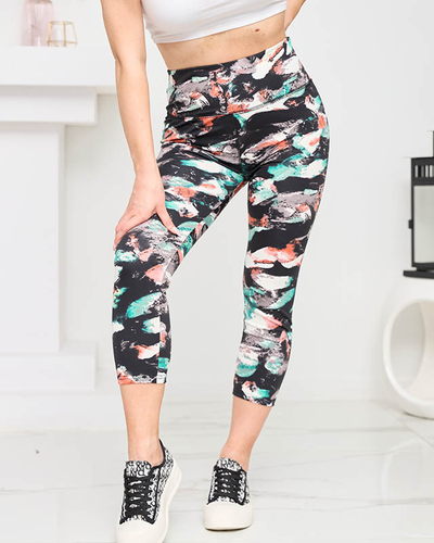 Fekete mintás női zöld 3/4-es leggings - Ruházat