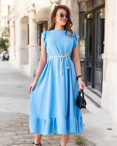 Royalfashion Női midi ruha fodrokkal és rövid ujjakkal