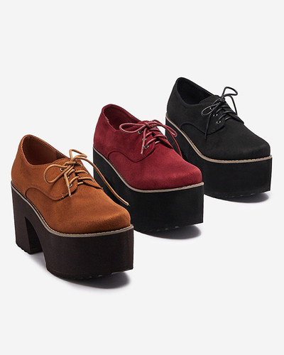 Fekete női fűzős félcipő egyszínű talppal Lobera - Lábbeli