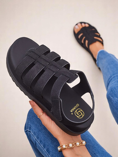 Heraclea Royalfashion női platform szandál öko bőrből, fekete