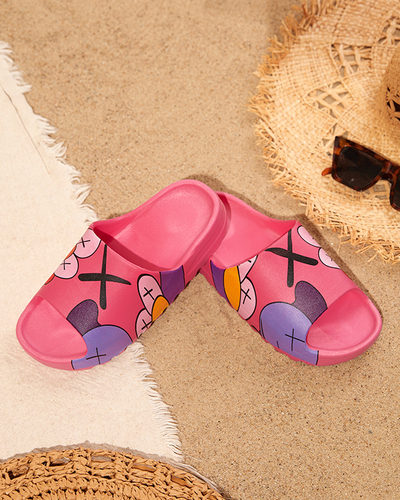 OUTLET Fukszia női gumipapucs Pfizz-Footwear nyomattal