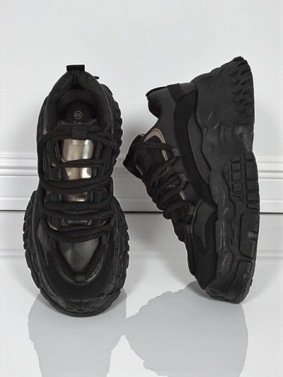 Aurelia Nero – Női Chunky Sneakerek Ökológiai Bőrből, Fekete, 6,5 cm