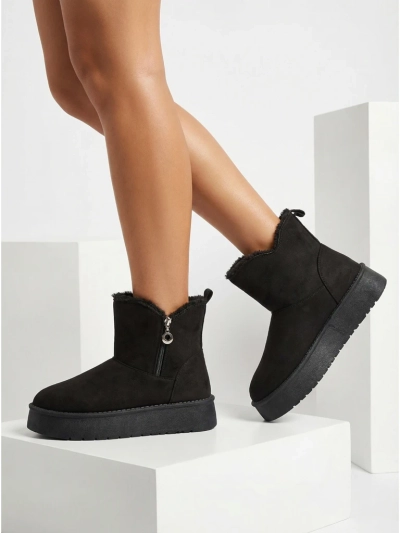 Aurora női fekete ökológiai bőr téli bokacsizma