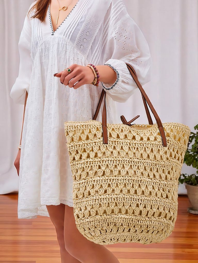Royalfashion Nagy, szalmatáskából készült női kézitáska Természetes Klasszikus