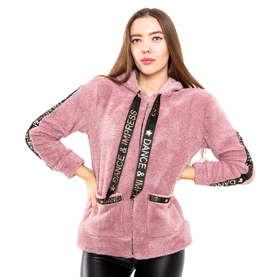 Lila plüss női cipzáras kapucnis pulóver - ruházat