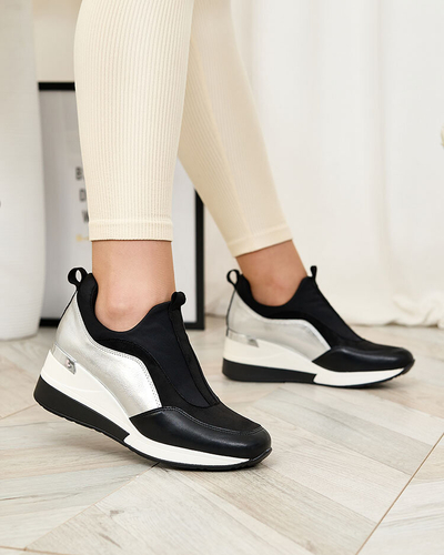 Royalfashion Ezüst-fekete női sportcipő magassarkú cipő Asillas