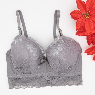Szürke párnázott melltartó csipkével - Fehérnemű