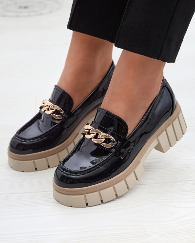 Lakkozott női mokaszin fekete színben Aquan- Footwear