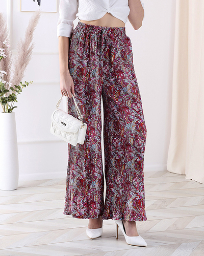Mintás, széles szárú női nadrág piros színben- Clothing