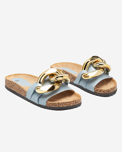 Női kék papucs Sofig- Footwear díszítéssel
