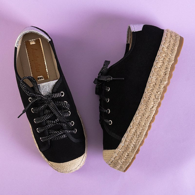 Női fekete cipők a'la espadrilles a Woilla platformon - Lábbeli