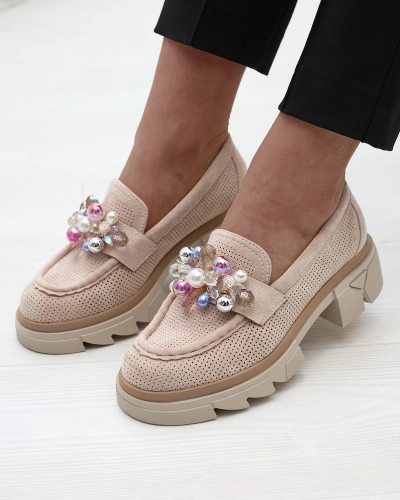 Női bézs színű áttört mokaszin Peloga- Footwear