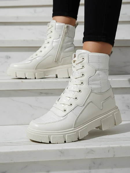 Calista Női Divatos Lapos Krém Színű Bokacsizma