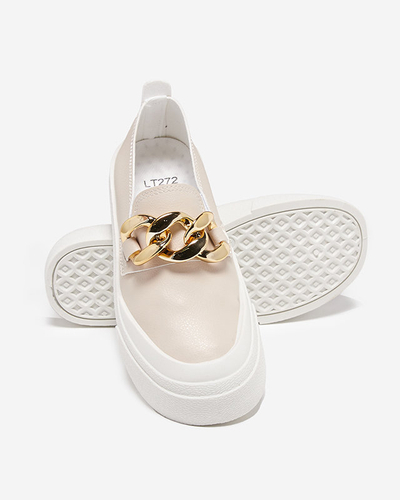 OUTLET Női bézs bebújós cipő vastagabb talppal Senula díszítéssel - Lábbeli