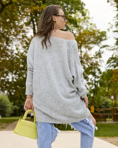Royalfashion Szürke női hosszú oversize pulóver