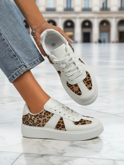 Calista Leopardia női sneakerek – Fehér öko bőr szövet tavasz 4cm