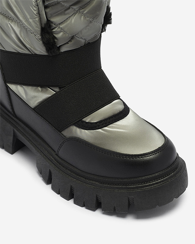 Női hócsizma lapos talppal fekete-szürke színben Ferory- Footwear