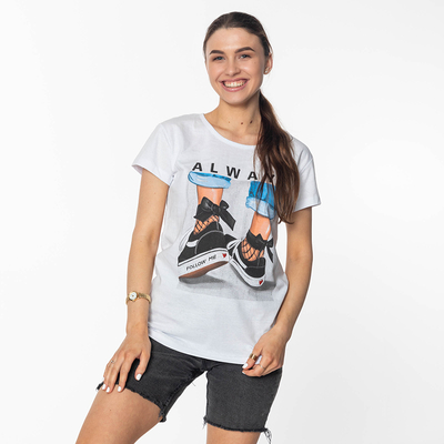 Női fehér nyomott póló - Ruházat