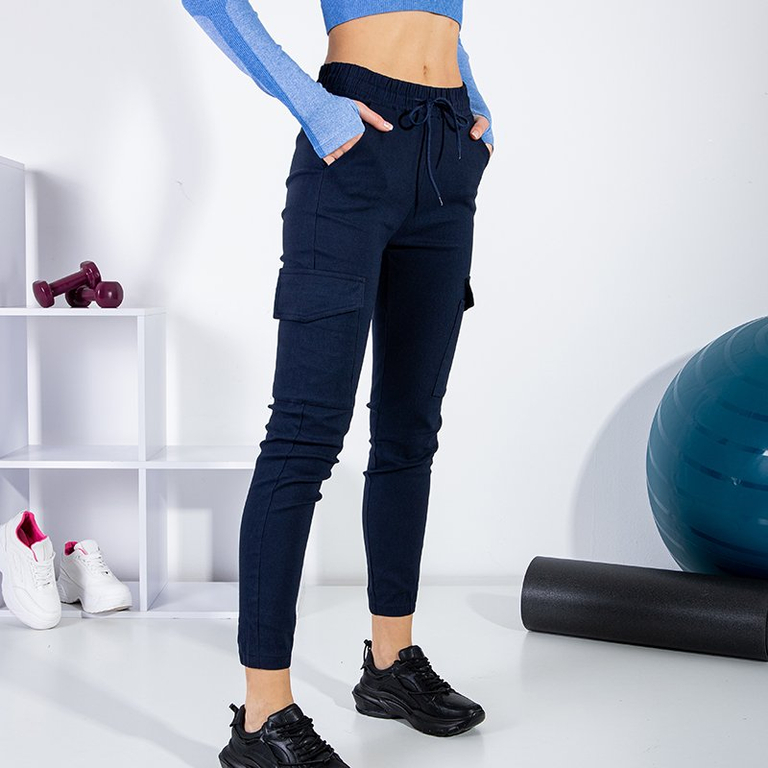 Női sötétkék színű nadrág zsebbel - Ruházat