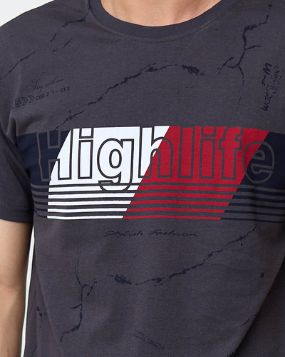 Sötétszürke férfi póló mintával - Ruházat