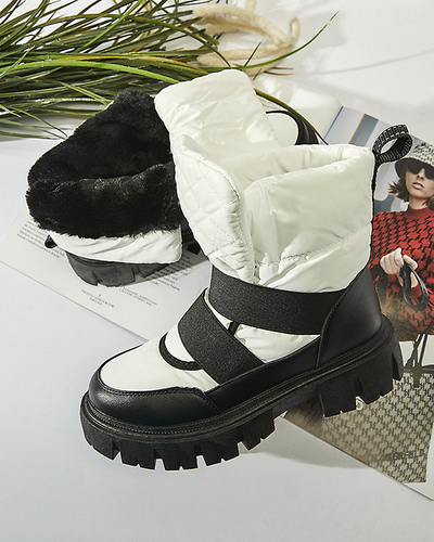 Női hócsizma lapos talppal fekete-fehérben Ferory- Footwear