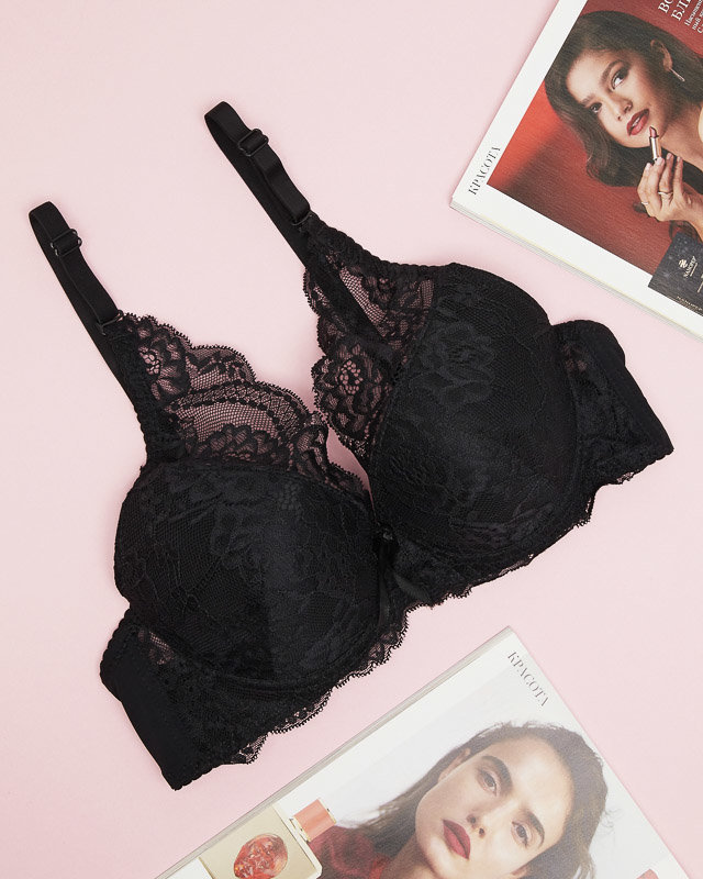 Női push-up melltartó fekete csipkével - Fehérnemű