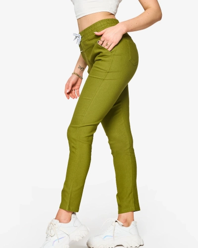 Női egyenes szövetnadrág zöld színben PLUS SIZE- Ruházat