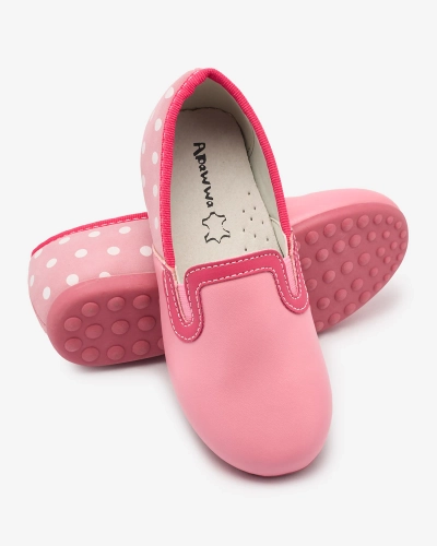 Rózsaszín, öko bőrből készült, borsónyomott félcipő Rellme- Footwear