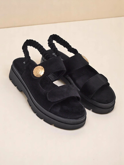 Royalfashion Anthea Nero női szandál - fekete velúr, 5 cm-es platform