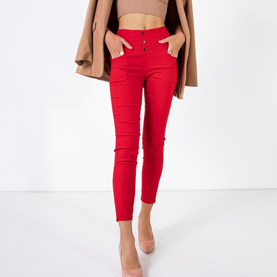 Női piros gombos treggings - nadrág