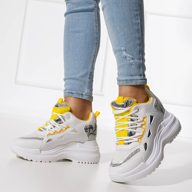 Női fehér tornacipő sárga elemekkel vastag Gisela talpon - Lábbeli