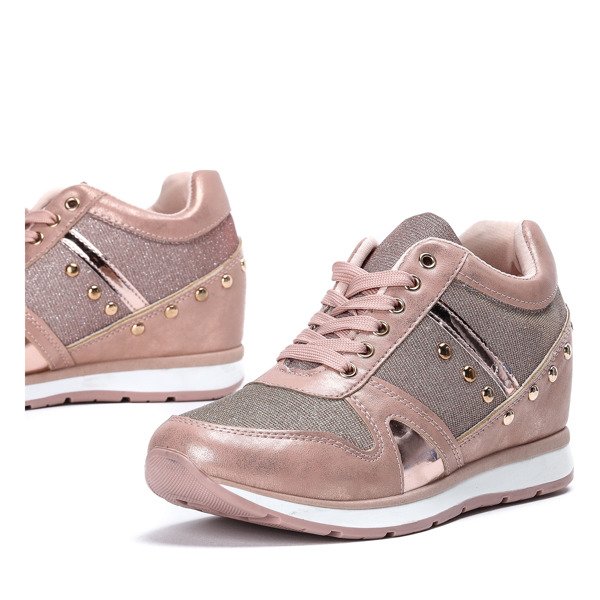 Różowo - złote sportowe buty na krytym koturnie Grina - Obuwie