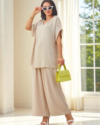 Royalfashion Női pamut szett rövid ujjakkal és trapéznadrággal