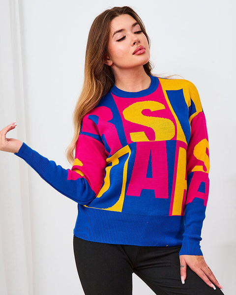 Royalfashion Barna és kék női betűs pulóver