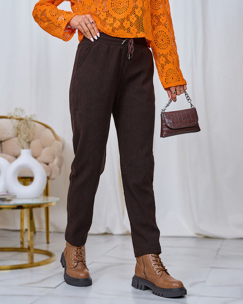 Royalfashion Sötétbarna kord női szövetnadrág