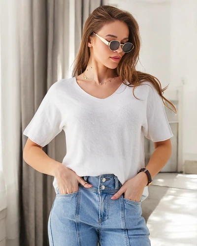 Royalfashion Vékony női pulóver rövid ujjakkal