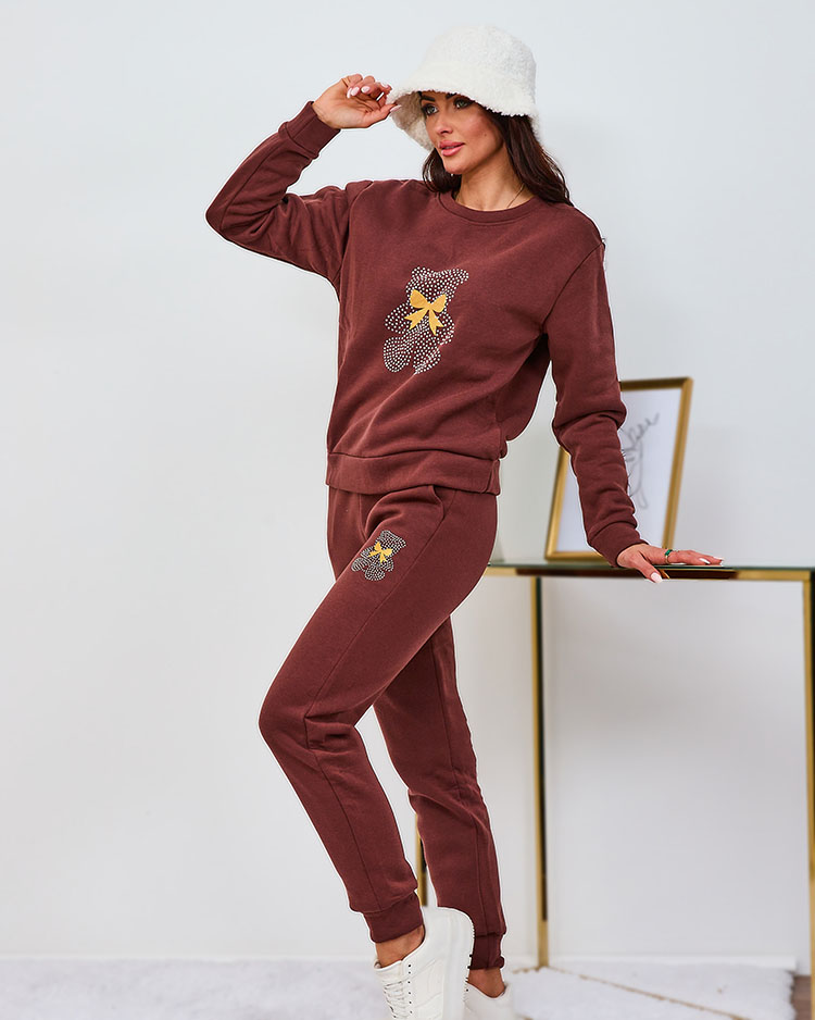 Royalfashion Barna női szigetelt tréningruha szett nyomtatással