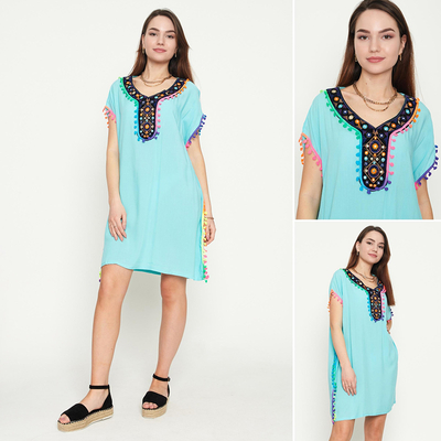 Női menta nyári strandtunika rojtokkal - Ruházat