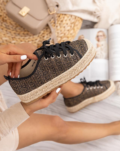 Fekete női espadrilles alacsony Kyoto platformon - cipő