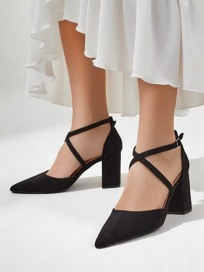 Royalfashion női ökovelúr magassarkú cipők Kanastru pántokkal