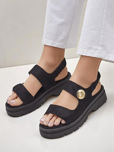 Royalfashion Anthea Nero női szandál - fekete velúr, 5 cm-es platform