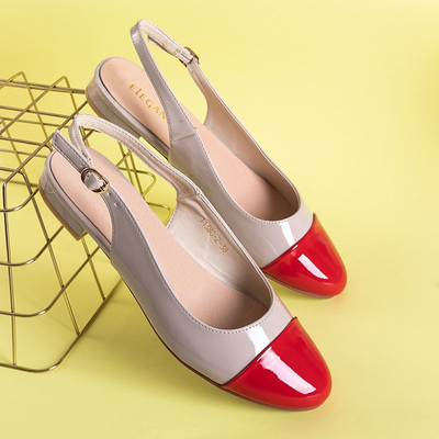 OUTLET Bézs és piros női balerinák nyitott sarokkal Eleaxi - Cipők