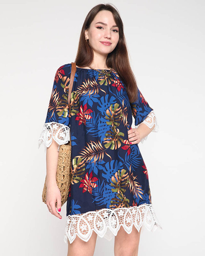 Női sötétkék tunika levelekkel - Ruházat