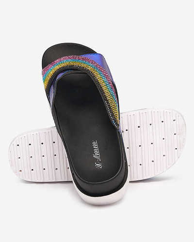 OUTLET Női fekete holografikus papucs flitterekkel Yalay - Footwear