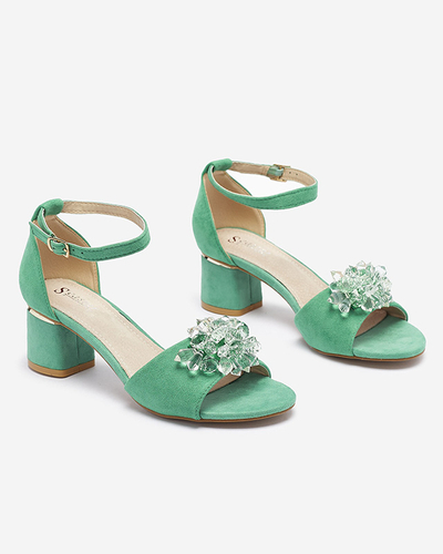 Zöld női szandál posztón, dekoratív kristályokkal Cerosso- Lábbeli
